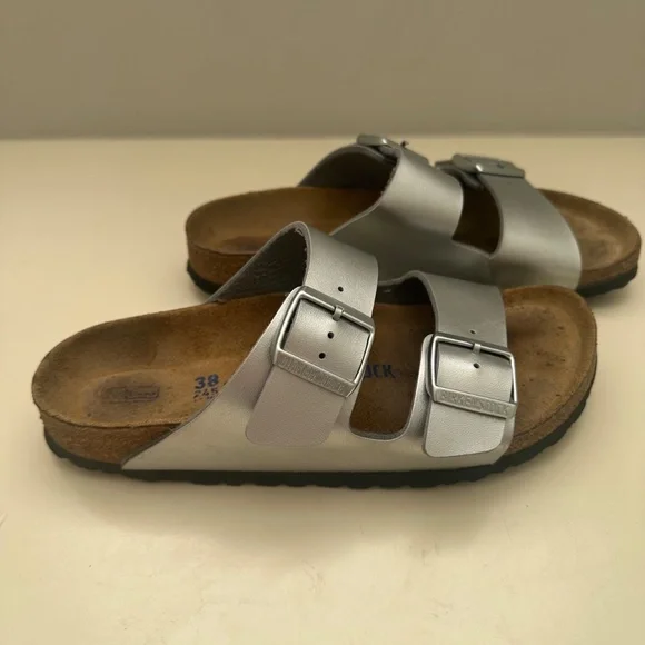 Silver Birkenstock Arizona Sandals - Size 7 - Picture 2 of 11